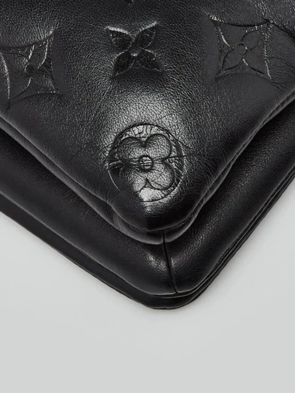 Louis Vuitton Black Monogram Embossed Lambskin Leather Coussin Pochette Bag